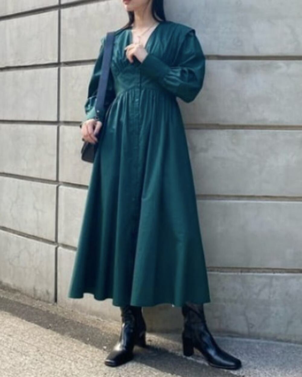 MOUSSY Green Power Shoulder Cotton Button Front Maxi Dress (1)